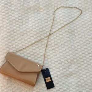 Tan Patent Leather Clutch with gold detachable strap - NWT